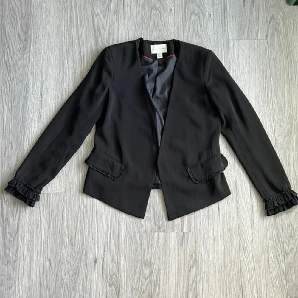Adrienne Vittadini Black Blazer With‎ Ruffle Sleeves Size S